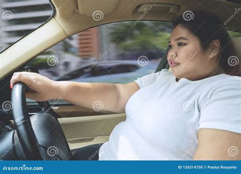 Fat Woman Driving A Car Without A Seat Belt Stock Photo Image Of