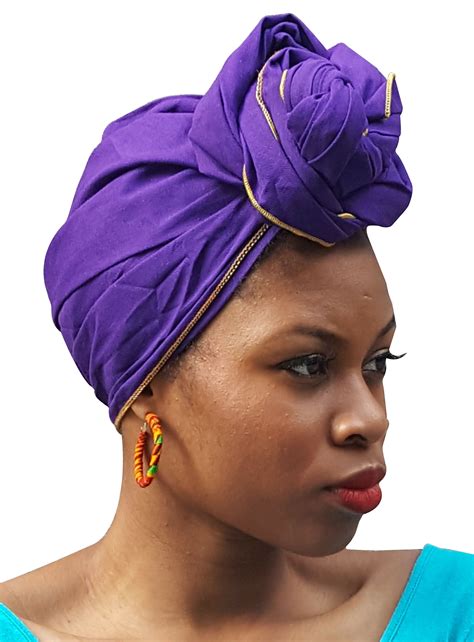 Dupsies Purple African Cotton Head Wrap Scarf With Gold Trim Head Wrap Scarf
