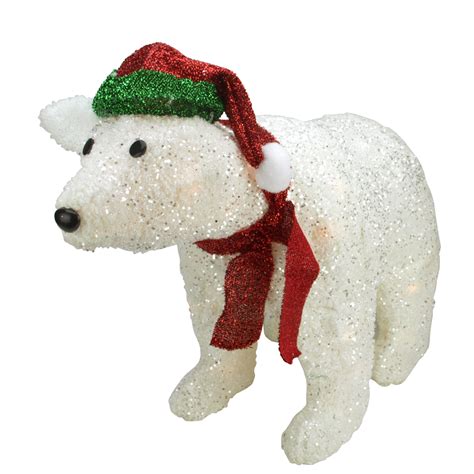 23 White Glittered Polar Bear Lighted Outdoor Christmas Decor