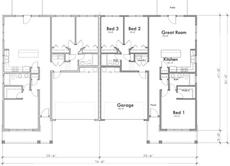 Ranch Style Duplex Housing Plan 3 Bedrooms And 2 Car Garage