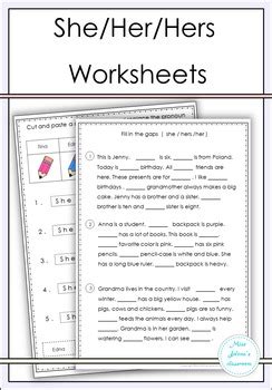 Kindergarten students often will put periods at the end of each word or line. She / Her / Hers Worksheets by Miss Jelena's Classroom | TpT