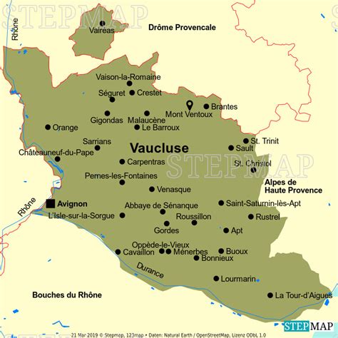 Das département vaucluse  ist das französische département mit der ordnungsnummer 84. StepMap - Vaucluse - Landkarte für Frankreich