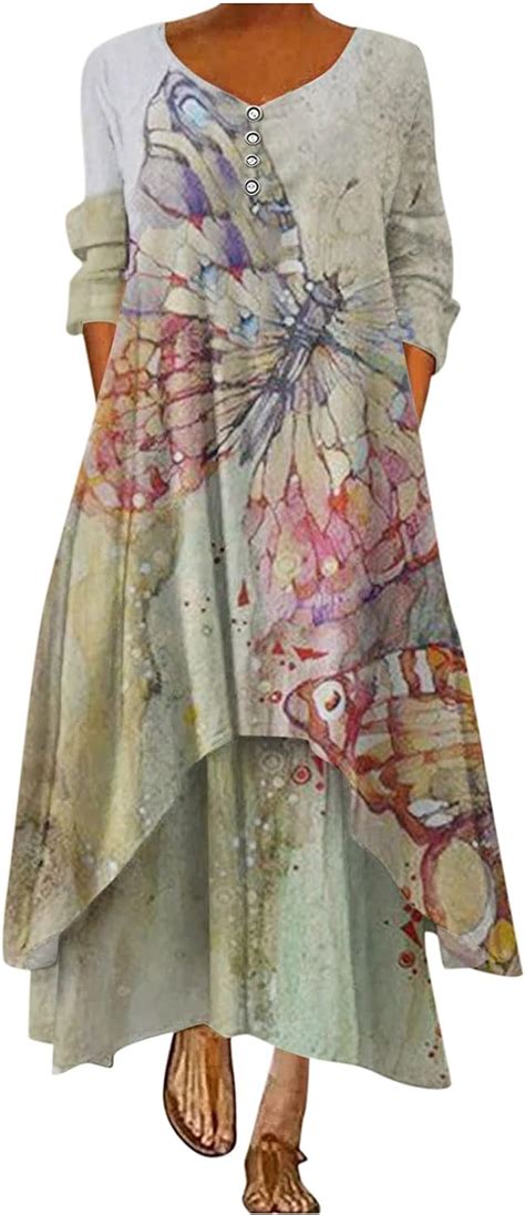 Amazon Com Bohemian Plus Size Maxi Dress For Women Long Sleeve Floral