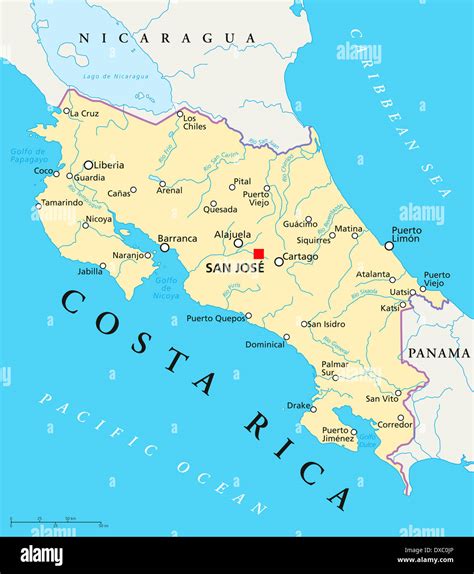 Mapa Político De Costa Rica Con La Capital San José Las Fronteras