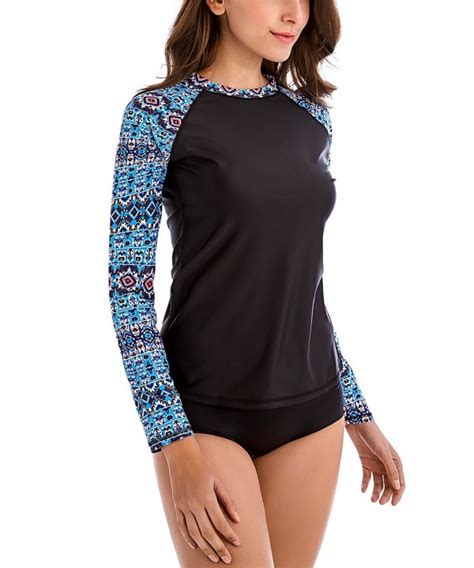 women s long sleeve rashguard upf 50 swimwear rash guard athletic tops blue printed ce189gx8837