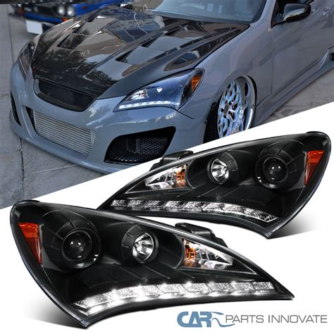 For 10-12 Hyundai Genesis Coupe Black SMD LED DRL Projector Headlights