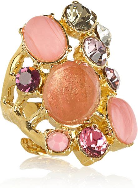 Emilio Pucci Gold Plated Quartz And Crystal Ring In Pink Gold Lyst
