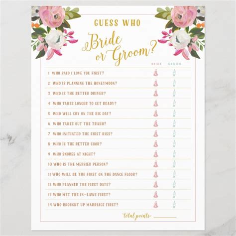 Guess Who Bride Or Groom Shower Game Gold Pink Zazzle Com