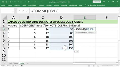 Excel La Moyenne Générale Des Notes Avec Des Coefficients Youtube
