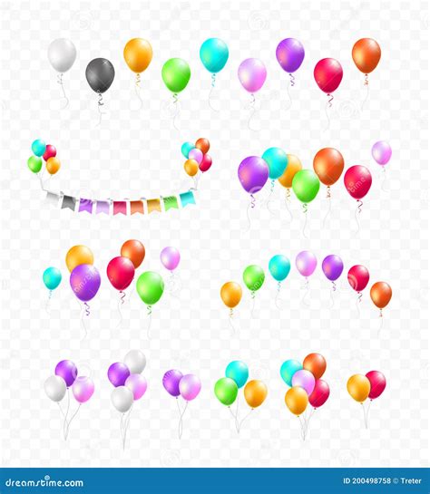Bunches Of Colorful Helium Balloons Isolated On White Background Vector