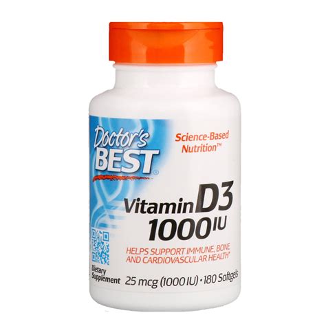 You are not able to get adequate amounts of sunlight; Doctor's Best, Vitamin D3, 25 mcg (1,000 IU), 180 Softgels ...