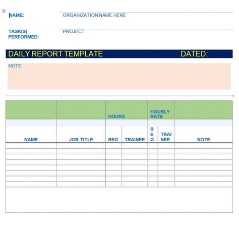 Weekly Task Report Template Excel