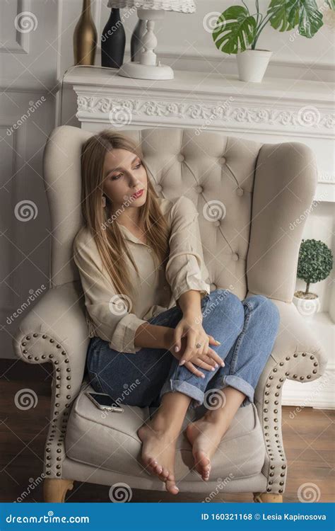 Beautiful Woman Sitting Girl In A Chair Stock Photo Image Of People