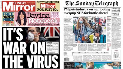 War On Virus Papers Lead On Coronavirus Pandemic As Uk Death Toll