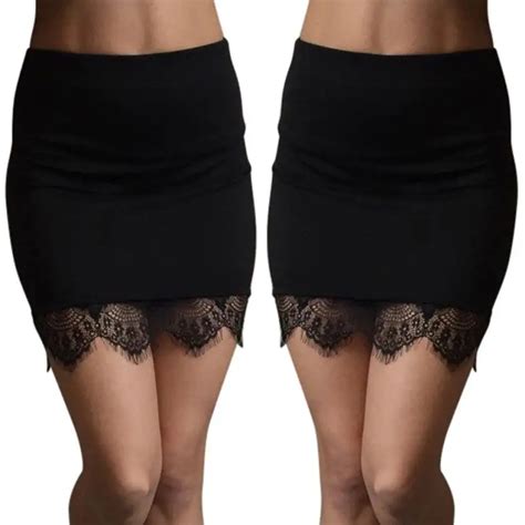 Women High Waist Mini Short Sex Slim Skirt Hem Lace Stitching Skirt