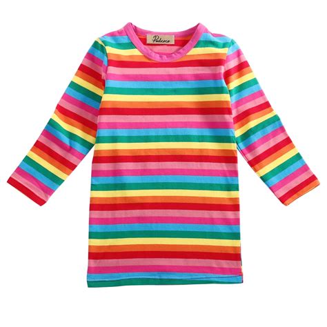 Cute Rainbow Girls Dresses Spring Autumn Baby Kids Striped Dress
