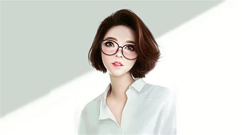 Cute Beautiful Woman Brunette Short Hair Glasses Hd Wallpaper Pxfuel