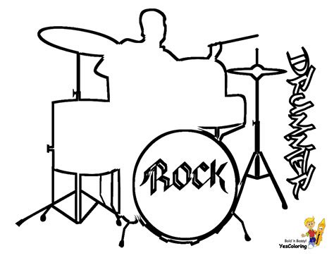 Drawing of a drum set player coloring page free printable for. Pounding Drums Printables | Drums | Free | Conga ...
