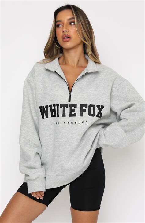 High Standard Zip Front Sweater Grey Marle White Fox Boutique