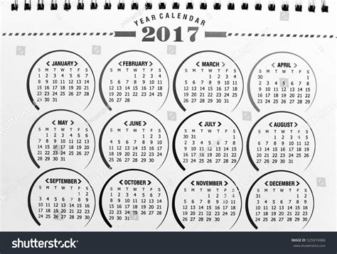 2017 Yearly Calendar Illustration In Monochrome 525974986 Shutterstock