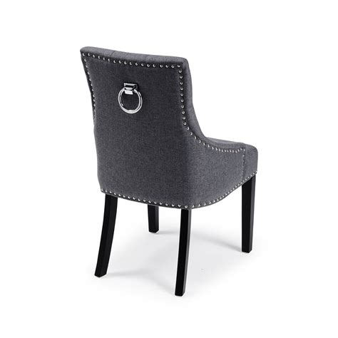 Chelsea Upholstered Scoop Dining Chair In A Charcoal Linen With Black