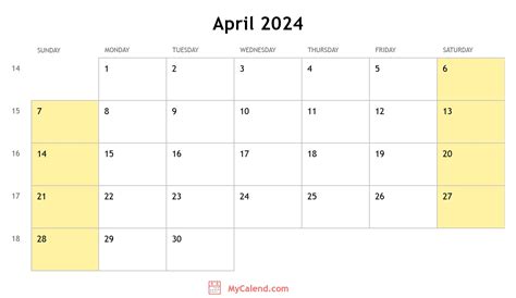 April 2024 Calendar With Holidays Monthly Printable Calendar