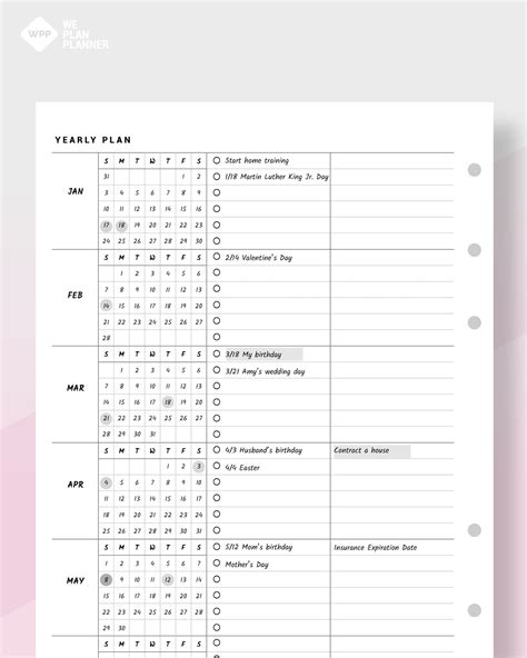 Year At A Glance Printable Undated Yearly Planner Printable Goal