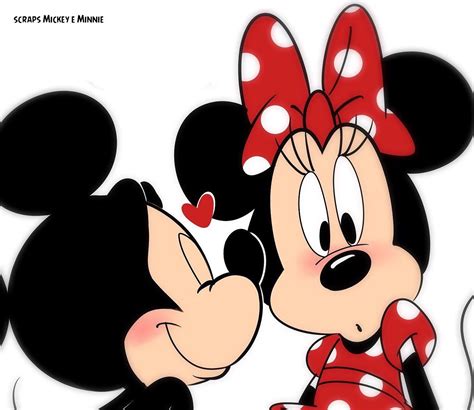 Mickey And Minnie Mouse Kissing Each Other In Front Of A White