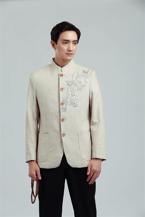 Shanghai Story Chinese Traditional Clothing Dragon Embroidery Tang Suit Mandarin Collar Wool