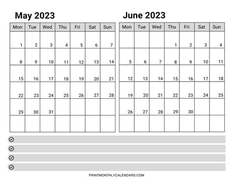 May And June 2023 Calendar Printable