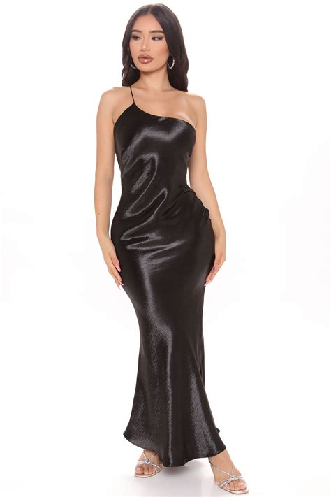 Womens Soulful Satin Maxi Dress In Black Size Medium By Fashion Nova In