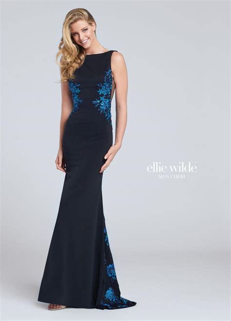 Jersey Fit And Flare Prom Dress With Plunging Back Ew117140 2810168