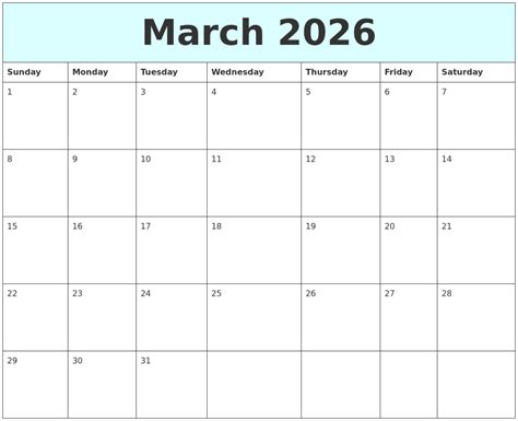 March 2026 Free Calendar