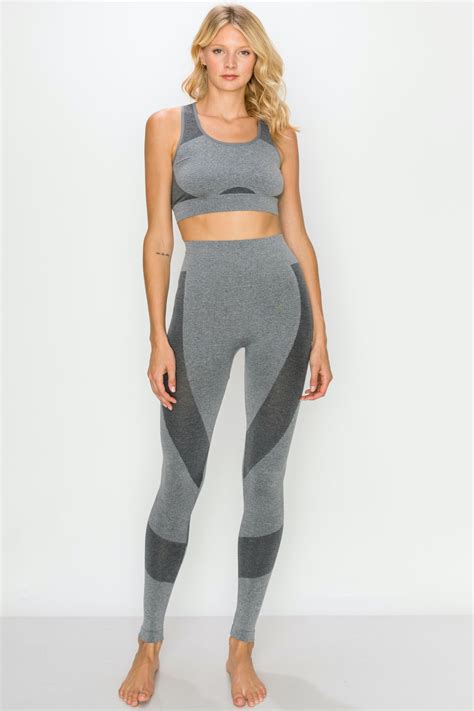 gray seamless sports bra and legging pants set for etsy