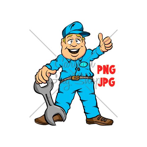 Auto Mechanic PNG JPG Cartoon Mechanic Clipart Digital - Etsy UK