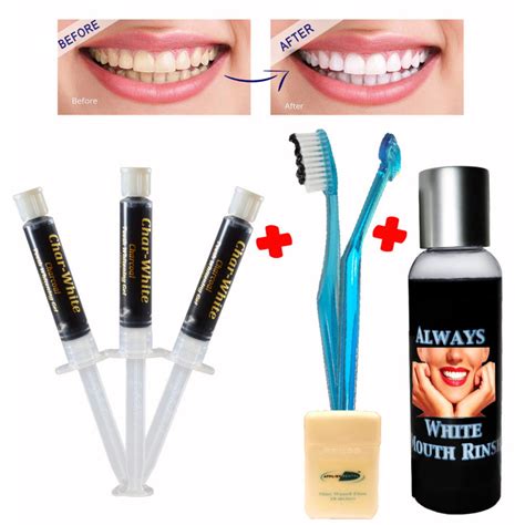 Natural Teeth Whitening Premium Kit Activated Charcoal Gel Qty 3 Mouth Rinse Soft