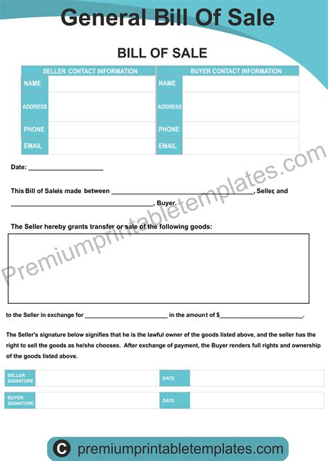 General Bill Of Sale Editable Format Pack Of 5