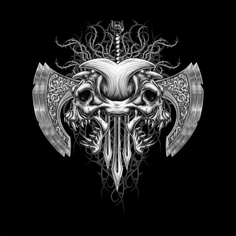 Demon Tribal Axe Skull Artwork Skull Art Skull