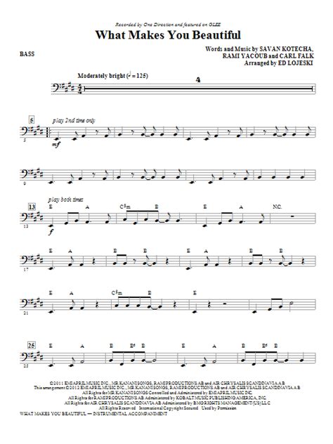 What Makes You Beautiful Bass Sheet Music Ed Lojeski Choir