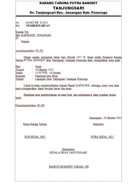 Tentu kita harus mentaati segala peraturan yang berlaku pada. Contoh Surat Pemberitahuan Kegiatan Resmi