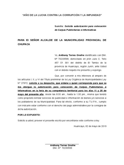 Modelo De Solicitud De Municipalidades Pdf Información Del Gobierno