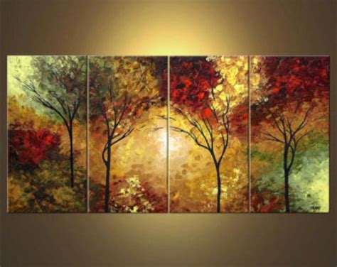 Landscape Blooming Trees Painting Original Abstract Modern Acrylic By