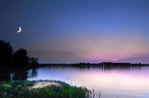 Twilight Moon Lake Pink N Blue Photograph By Randall Branham Pixels