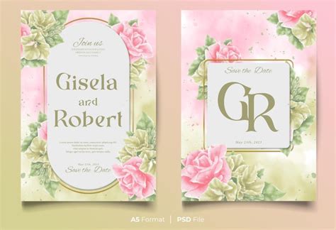 Premium Psd Watercolor Wedding Invitation Template With Pink And