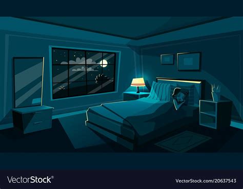 Cute Young Woman Sleeping Bedroom At Night Vector Image On Vectorstock Night Sky Stars