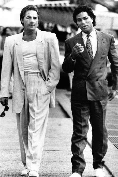 Miami Vice Don Johnson And Philip Michael Thomas 1980s Miami Vice Fashion Miami Vice 1980s