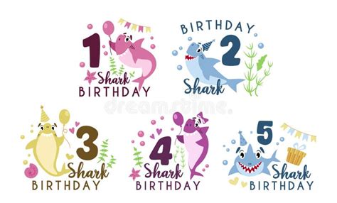 Baby Shark Birthday Party Clipart Stock Vector Illustration Of