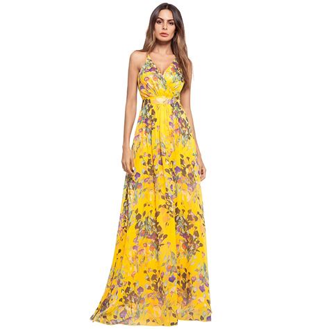 Elegant Women Bohemian Chiffon Dresses Summer Floral Print Sleeveless