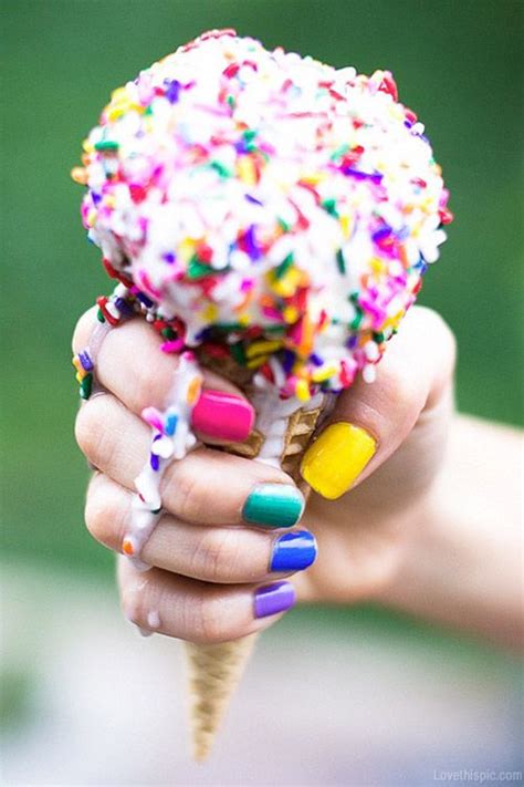 Dripping Ice Cream Cone Girly Summer Colorful Food Nails
