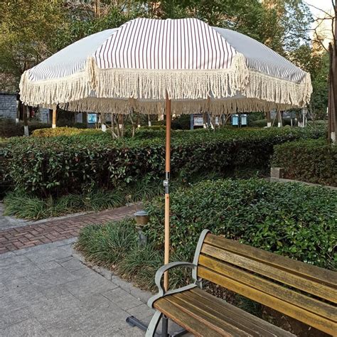 Wooden Beach Umbrella With Fringes 200cm Bu 312 Premium Umbrella